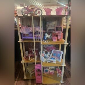 Mattel 1982 Pink Elevator Barbie Townhouse with Furniture & Accessories